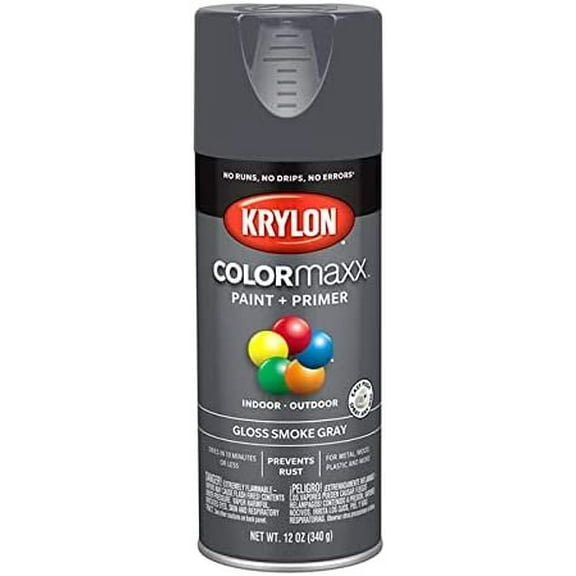 Krylon COLORmaxx Paint & Primer Spray Paint Gloss - Durable, Interior - 12 oz, Smoke Gray, 6 Pack