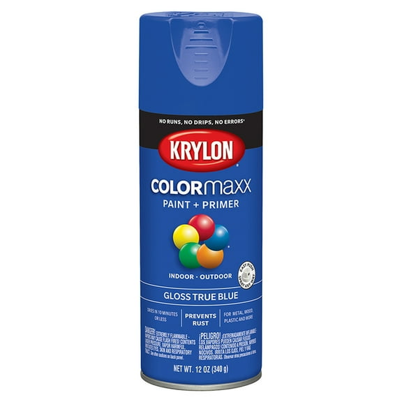 12 oz Krylon K05543007 True Blue COLORmaxx Paint & Primer Spray Paint, Gloss