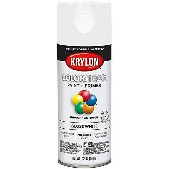 12 oz Krylon K05545007 White COLORmaxx Paint & Primer Spray Paint, Gloss Pack of 6