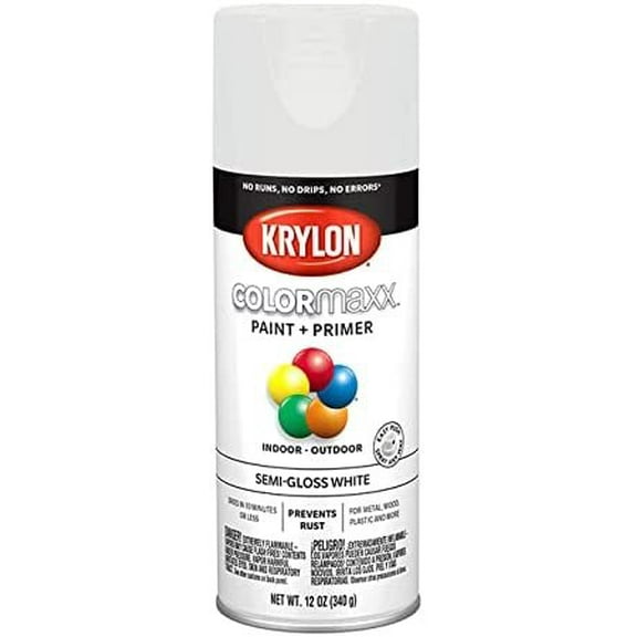 12 oz Krylon K05580007 White COLORmaxx Paint & Primer Spray Paint, Semi-Gloss Pack of 6