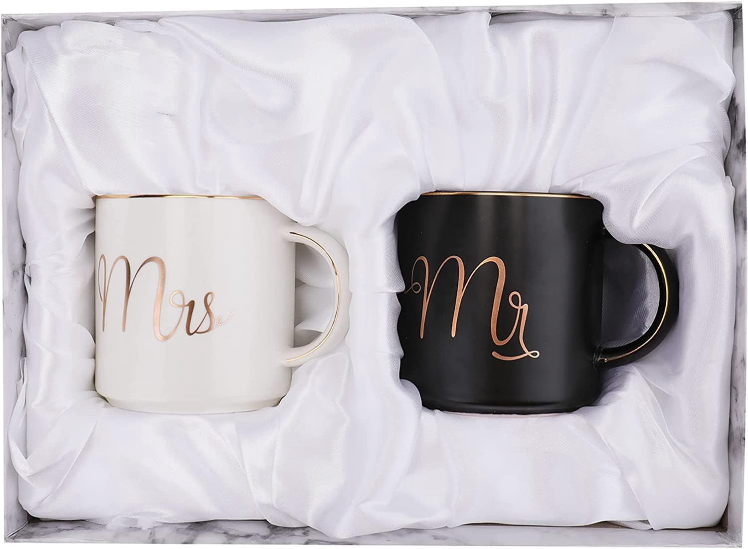 12 oz Mr and Mrs Mug, Ceramic Coffee Mug for the Couple, Ideal Gift for Engagement, Anniversary, His and Hers, Bride and Groom, Valentines and Christmas Gifts - Set of 2 (Black & White)