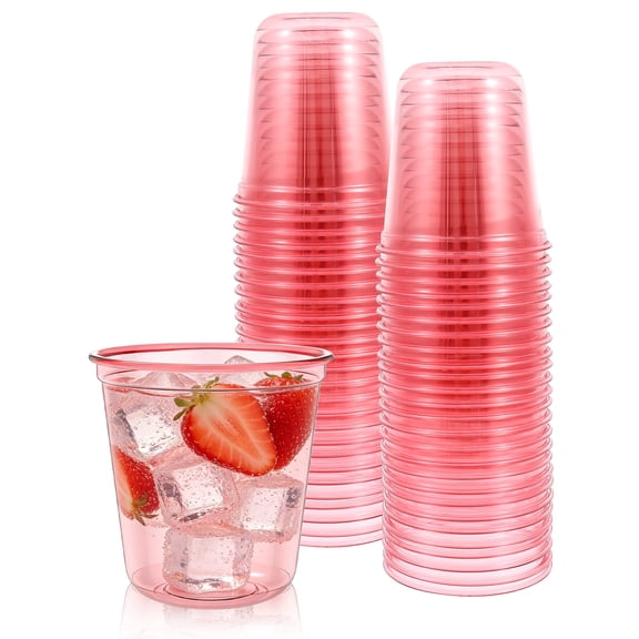 12 oz Pink Plastic Cups 50 Pcs Wine Glasses Crystal Cocktail Cups Cold Drinking Party Glasses for Valentine's Galentine's Day Wedding Christmas Party