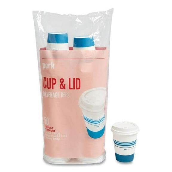 12 oz Plastic Dome Lid Combo Paper Hot Cup, White & Blue - 50 Sets per Pack