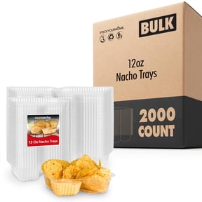 12 oz Plastic Nacho Trays (2000 Pack), Small Disposable Trays for Nachos and Cheese Dip, Concession Supplies, Movie Night Snacks and Party Containers