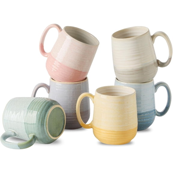 12 oz Porcelain Coffee Mugs Set of 6 Two-Tone Reactive Glaze Dishwasher and Microwave Safe