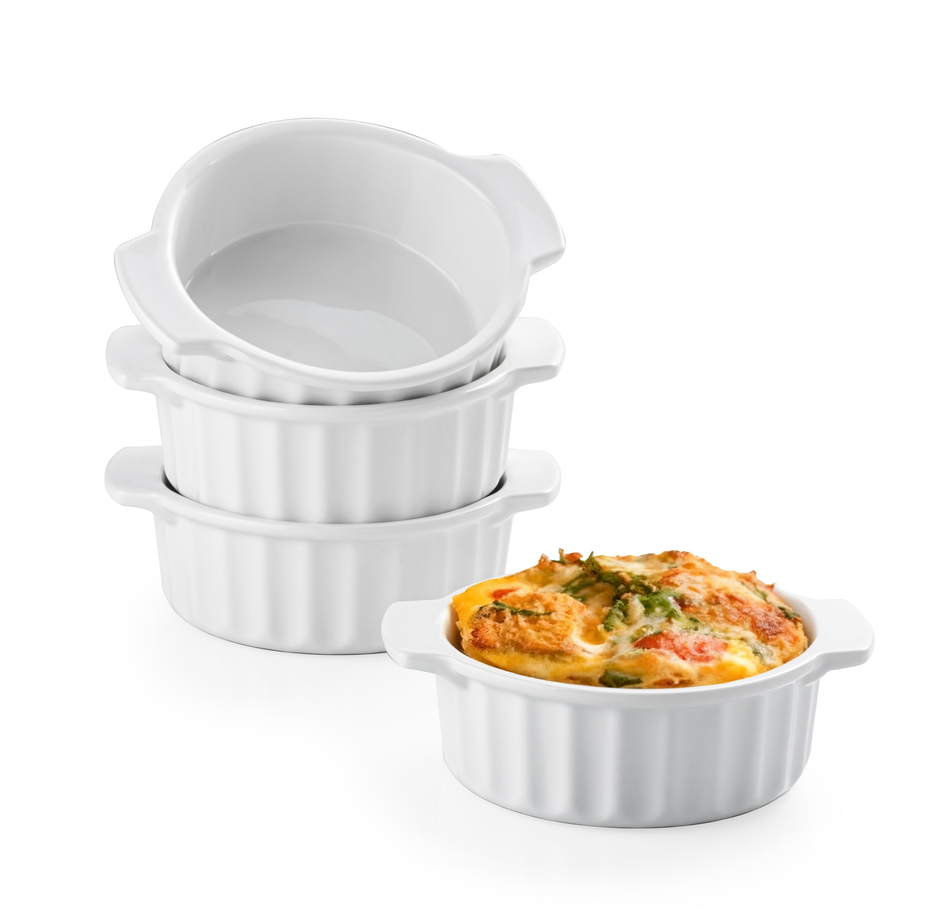 12 oz Ramekins with Handles, French Onion Soup Bowls Oven Safe, Small Baking Dishes Mini Casseroles Dish, Set of 4