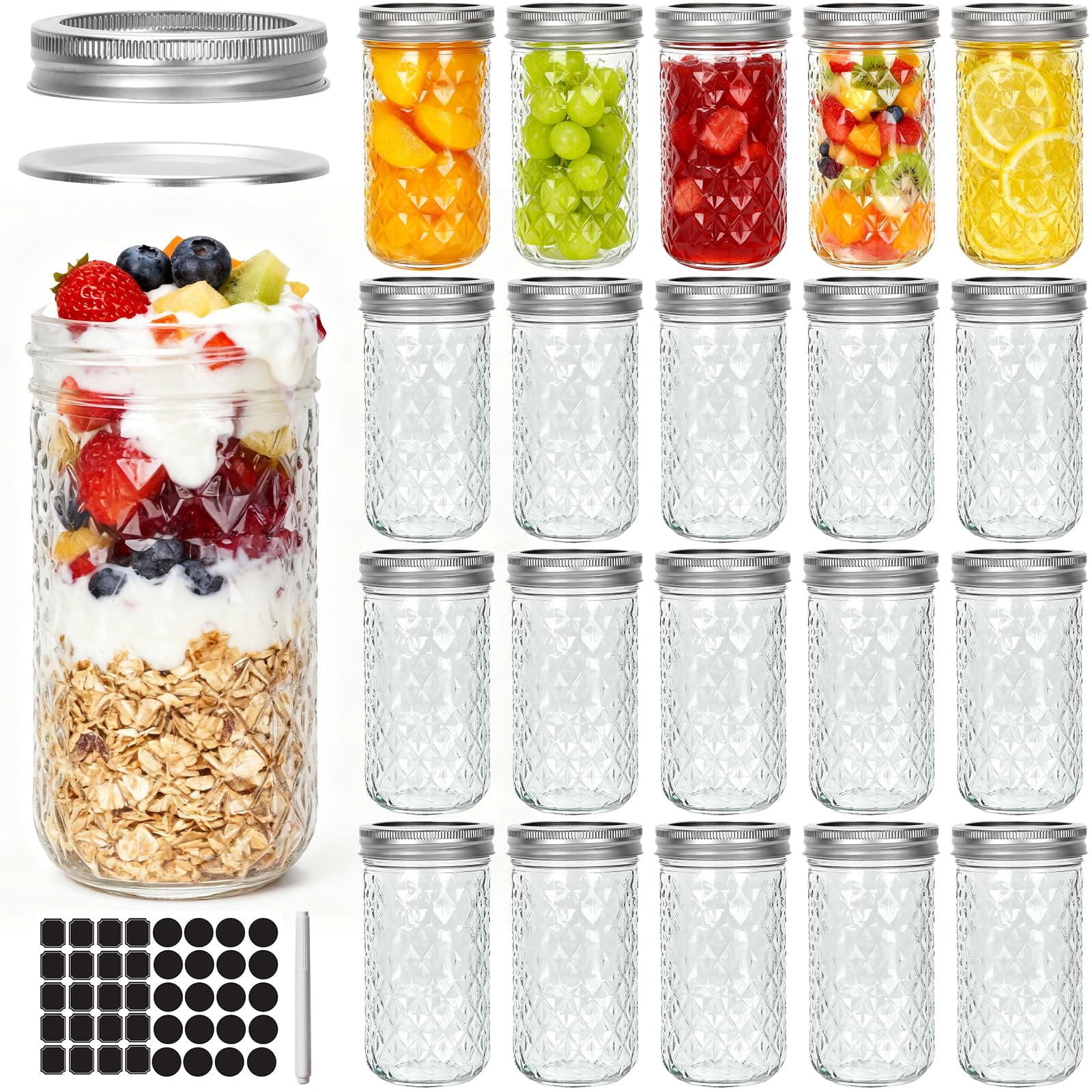 12 oz Regular Mouth Mason Jars with Airtight Lids and Bands,20 Pack ...