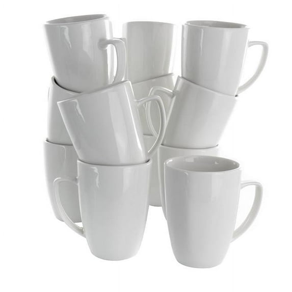 12 oz Riley Porcelain Mug Set, White - 12 Piece