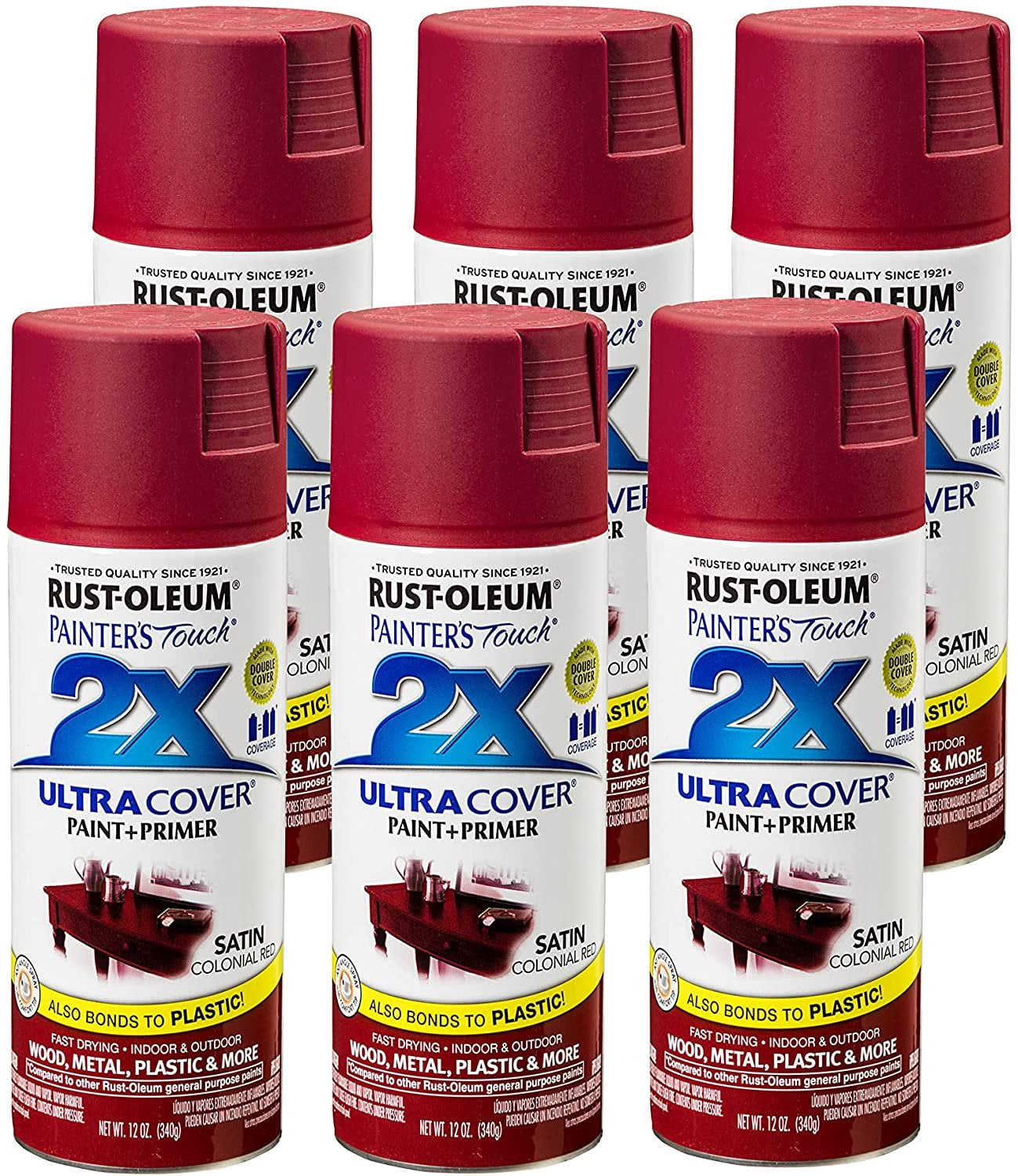 Rust-Oleum 334030 Painter's Touch 2X Ultra Cover Spray Paint, 12 oz, Gloss  Colonial Red