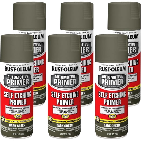 Rust-Oleum Automotive Self-Etching Primer Spray Paint, Dark Green, 12 oz Cans, 6-Pack