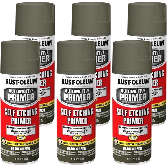 Rust-Oleum Automotive Self-Etching Primer Spray Paint, Dark Green, 12 oz Cans, 6-Pack