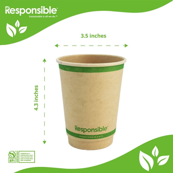 12 oz Smooth Insulated Hot Cups | Tree-Less™ Compostable Paper