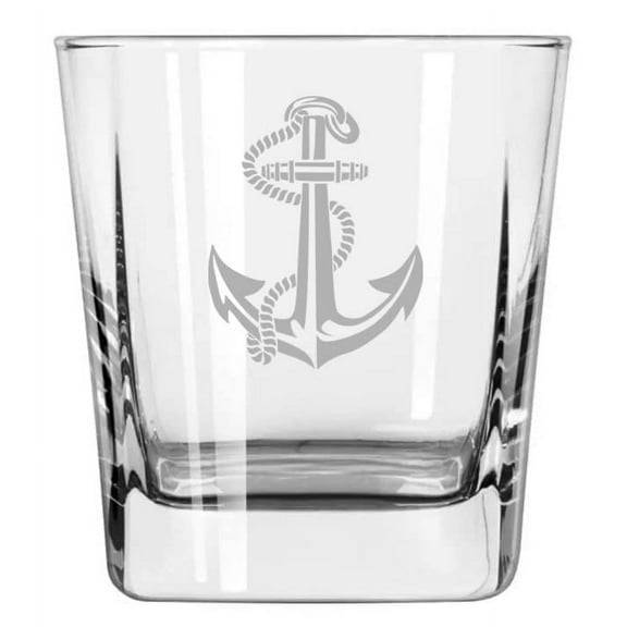 12 oz Square Base Rocks Whiskey Double Old Fashioned Glass Anchor With Rope