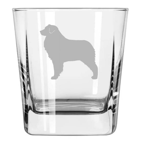 12 oz Square Base Rocks Whiskey Double Old Fashioned Glass Australian Shepherd