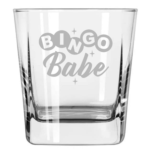 12 oz Square Base Rocks Whiskey Double Old Fashioned Glass Bingo Babe