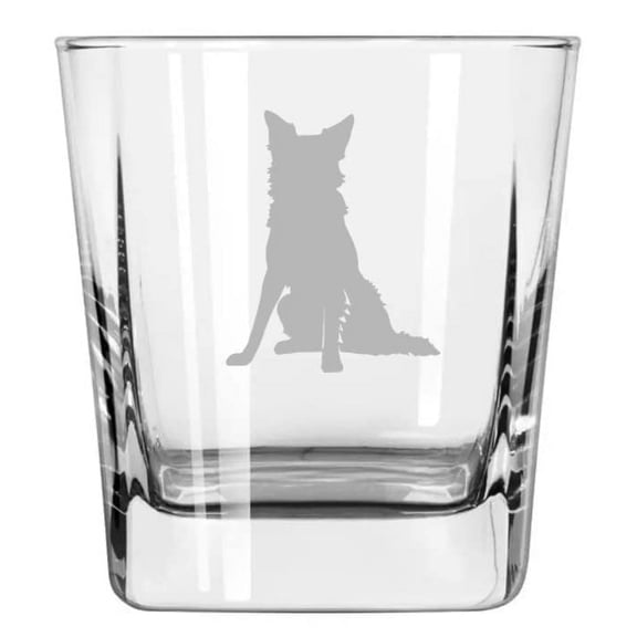 12 oz Square Base Rocks Whiskey Double Old Fashioned Glass Border Collie