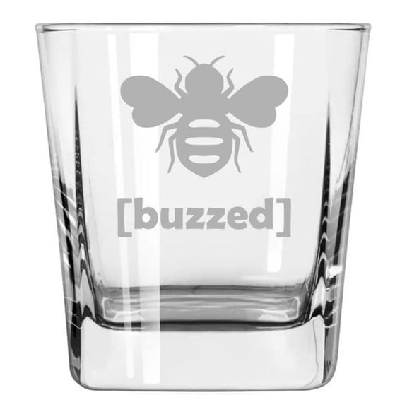 12 oz Square Base Rocks Whiskey Double Old Fashioned Glass Buzzed Bee