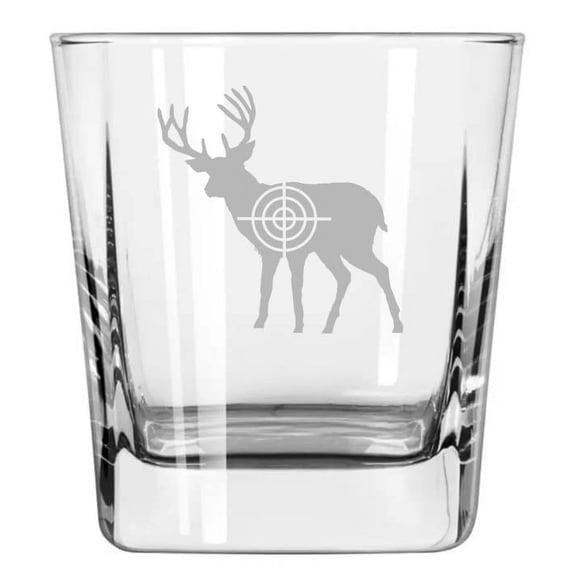 12 oz Square Base Rocks Whiskey Double Old Fashioned Glass Deer with Bullseye