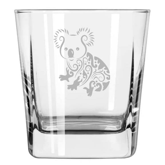 12 oz Square Base Rocks Whiskey Double Old Fashioned Glass Fancy Koala Bear
