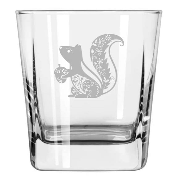 12 oz Square Base Rocks Whiskey Double Old Fashioned Glass Fancy Squirrel
