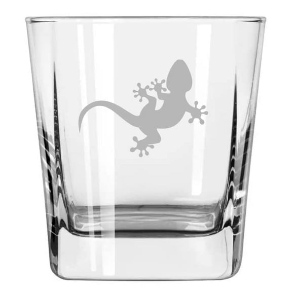 12 oz Square Base Rocks Whiskey Double Old Fashioned Glass Gecko Lizard
