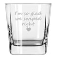 thumbnail image 1 of 12 oz Square Base Rocks Whiskey Double Old Fashioned Glass I'm So Glad We Swiped Right Girlfriend Boyfriend, 1 of 1