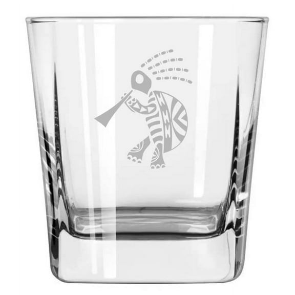 12 oz Square Base Rocks Whiskey Double Old Fashioned Glass Kokopelli Turtle