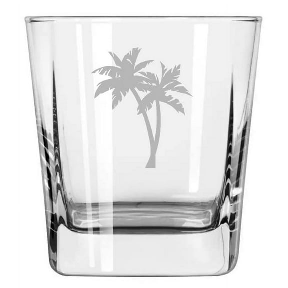 12 oz Square Base Rocks Whiskey Double Old Fashioned Glass Palm Trees