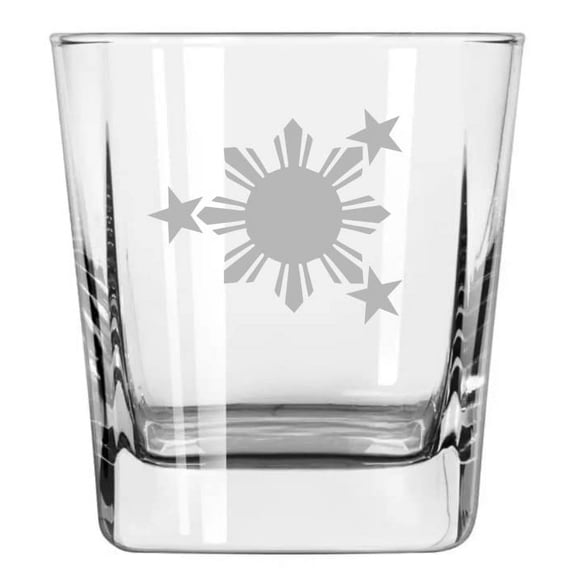 12 oz Square Base Rocks Whiskey Double Old Fashioned Glass Philippines Stars and Sun