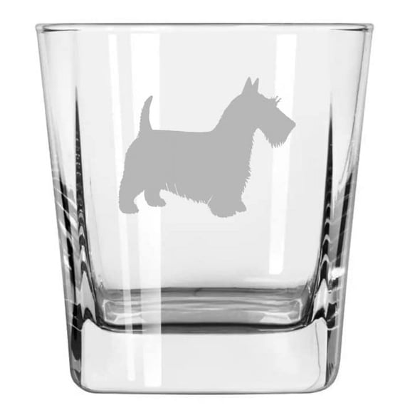 12 oz Square Base Rocks Whiskey Double Old Fashioned Glass Scottie Scottish Terrier