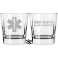 thumbnail image 1 of 12 oz Square Base Rocks Whiskey Double Old Fashioned Glass Two Sided Star of Life EMT Paramedic Off Duty Save Yourself, 1 of 1