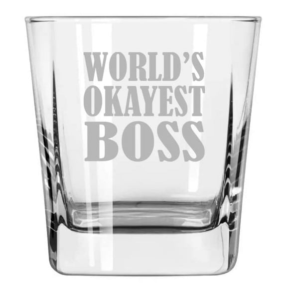 12 oz Square Base Rocks Whiskey Double Old Fashioned Glass World's Okayest Boss