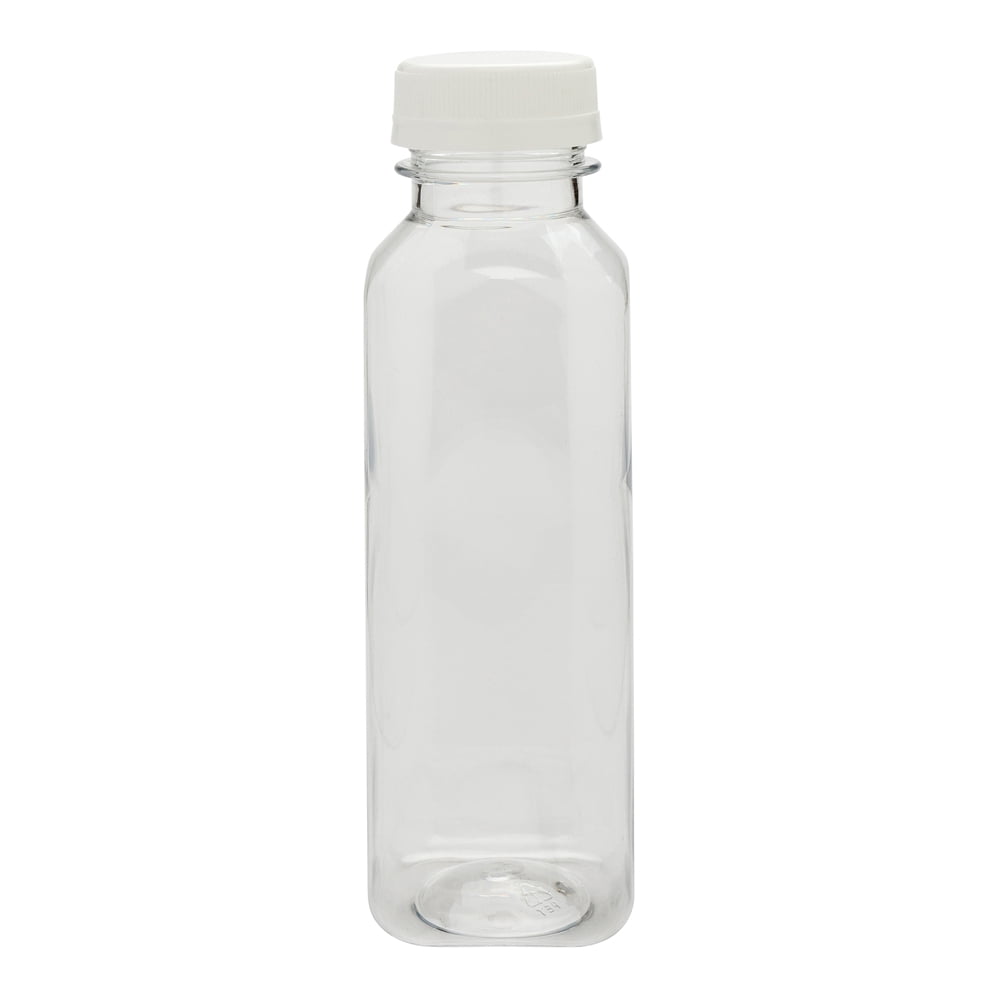 Restaurantware 12-oz Square Plastic Juice Bottles - Cold Pressed Clear Food Grade Pet Bottles with Tamper Evident Safety Cap: Perfect for Juice