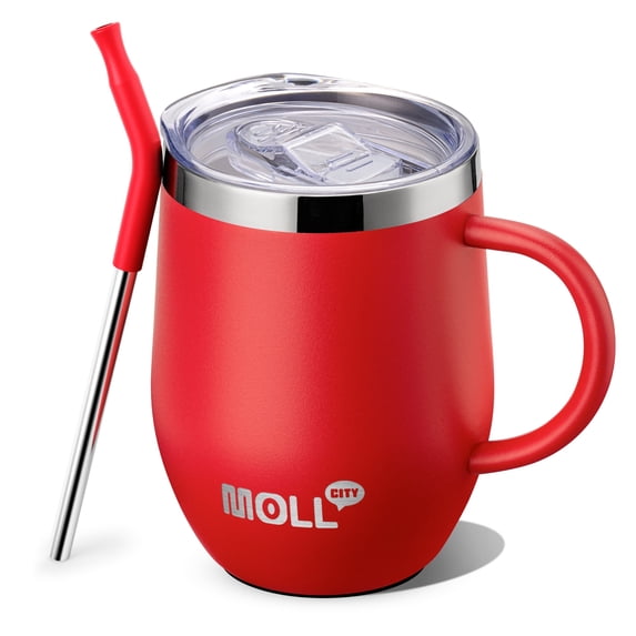 12 oz Stainless Steel Double Wall Vacuum Insulated Tumbler Cup with Straw-Reusable Metal Travel Cup with Lids, Leak Proof and BPA Free (CanyonRed)