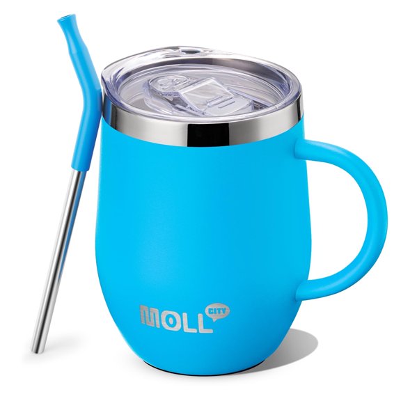 12 oz Stainless Steel Double Wall Vacuum Insulated Tumbler Cup with Straw-Reusable Metal Travel Cup with Lids, Leak Proof and BPA Free (SkyBlue)