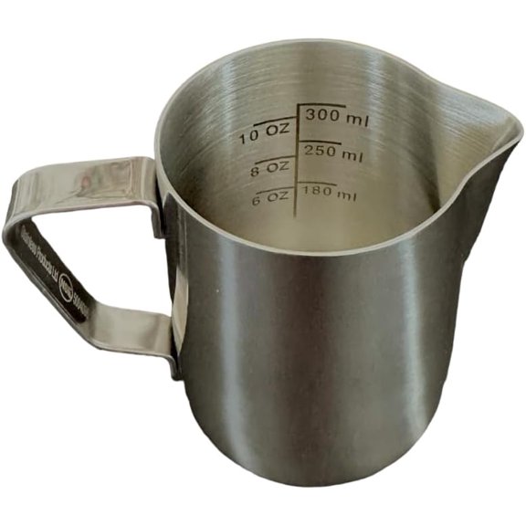12 oz Stainless Steel Etched Macchiato Pitcher - Perfect for Home, Cafe, Restaurant, Hotel, Office, Or Commercial Use Steaming & Frothing Trusted By Baristas