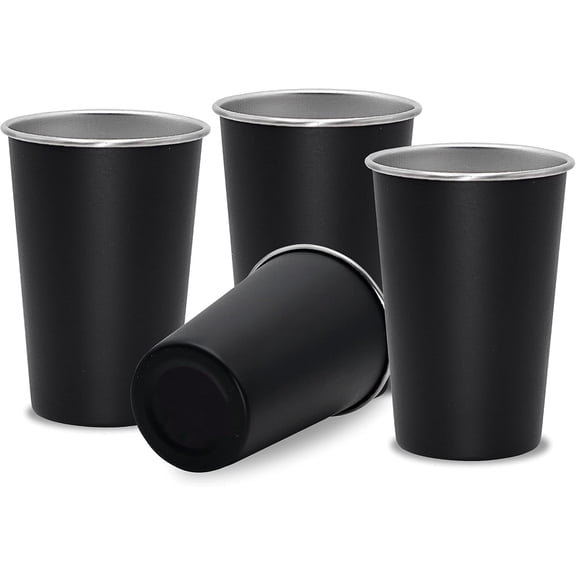 12 oz Stainless Steel Pint Cups Metal Cups Unbreakable Drinking Water Tumblers Stackable Tumbler,Stainless Steel Tumbler Kids for Bar Home Restaurant Travel(Black,4 Pack )