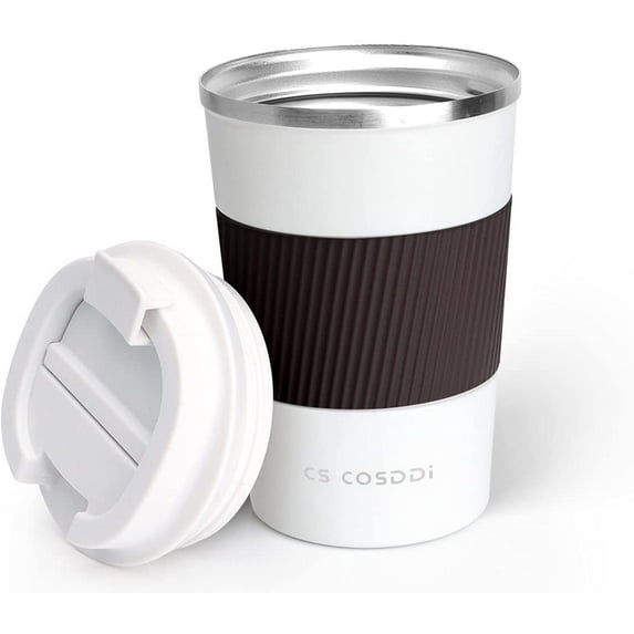 12 oz Stainless Steel Vacuum Insulated Tumbler - Coffee Travel Mug Spill Proof with Lid - Thermos Cup for Keep Hot/Ice Coffee,Tea and Beer (3rd White)