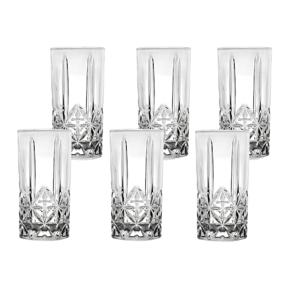 12 oz Tall Drinking Glass Set of 6 – Textured Cut Glass Water Glasses, Beverage Glassware for Beer, Juice & Cocktails, Dishwasher Safe, Elegant Everyday Drinkware, Pinwheel