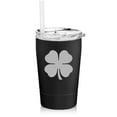 thumbnail image 1 of 12 oz Tumbler Double Wall Stainless Steel Vacuum Insulated Coffee Travel Mug With Straw 4 Leaf Clover Shamrock (Black), 1 of 1