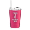 thumbnail image 1 of 12 oz Tumbler Double Wall Stainless Steel Vacuum Insulated Coffee Travel Mug With Straw Proud Lineman Wife (Hot Pink), 1 of 1