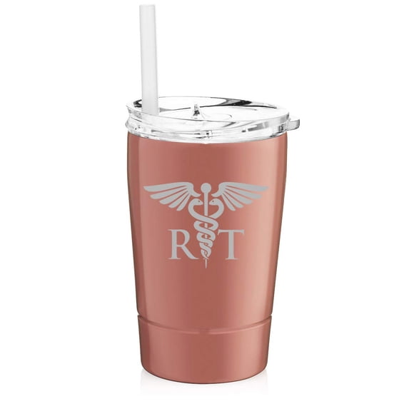 12 oz Tumbler Double Wall Stainless Steel Vacuum Insulated Coffee Travel Mug With Straw RT Respiratory Therapist (Rose Gold)