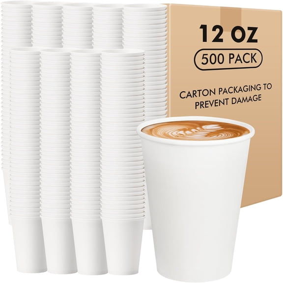 12 oz White Paper Coffee Cups 500 Pack