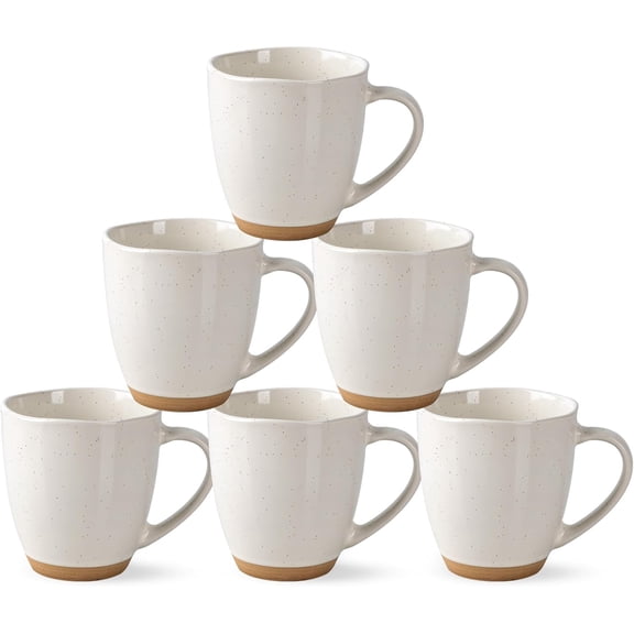 12 oz ceramic coffee cups 6, fashion coffee cups with rustic clay bottom, latte/cappuccino/milk/cocoa, dishwasher and microwave safe, light beige