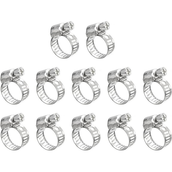 12-pack 3/8" - 5/8" Adjustable Stainless Steel Worm Gear Hose Clamp-Hose Clamps Duct Clamp for Securing Hose, Pipe, Plumbing, Tube and Fuel Line
