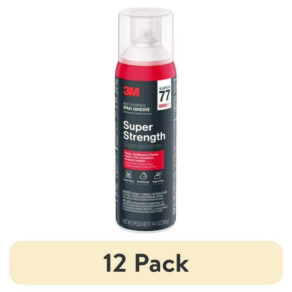 (12 pack) 3M Super 77 Multi-Surface Spray Adhesive, Glue, Fabrics, Crafts, 14.1 oz