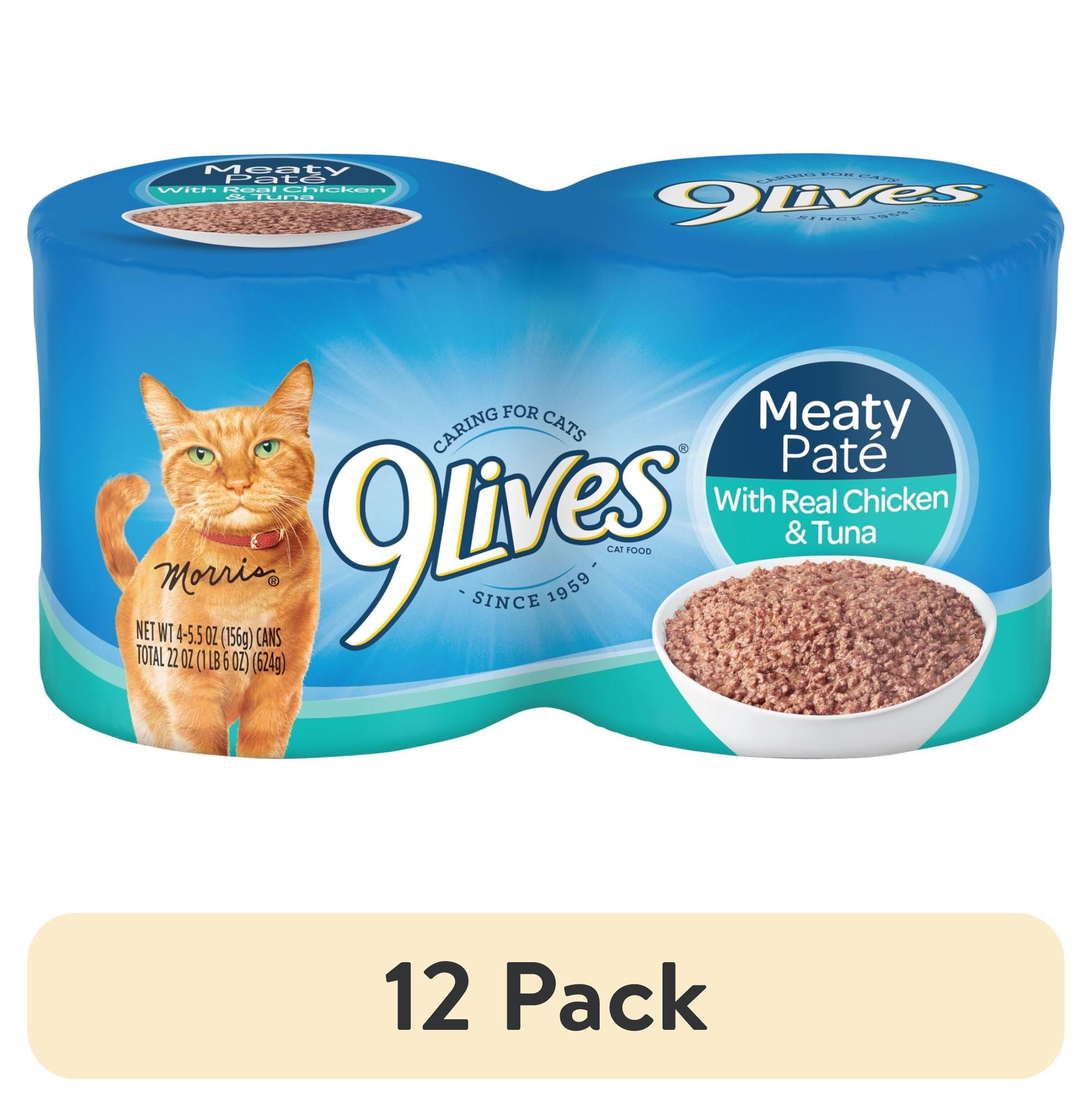 (12 pack) 9Lives Meaty Paté with Real Chicken & Tuna Wet Cat Food, 5.5 Ounce Can, 4 Count