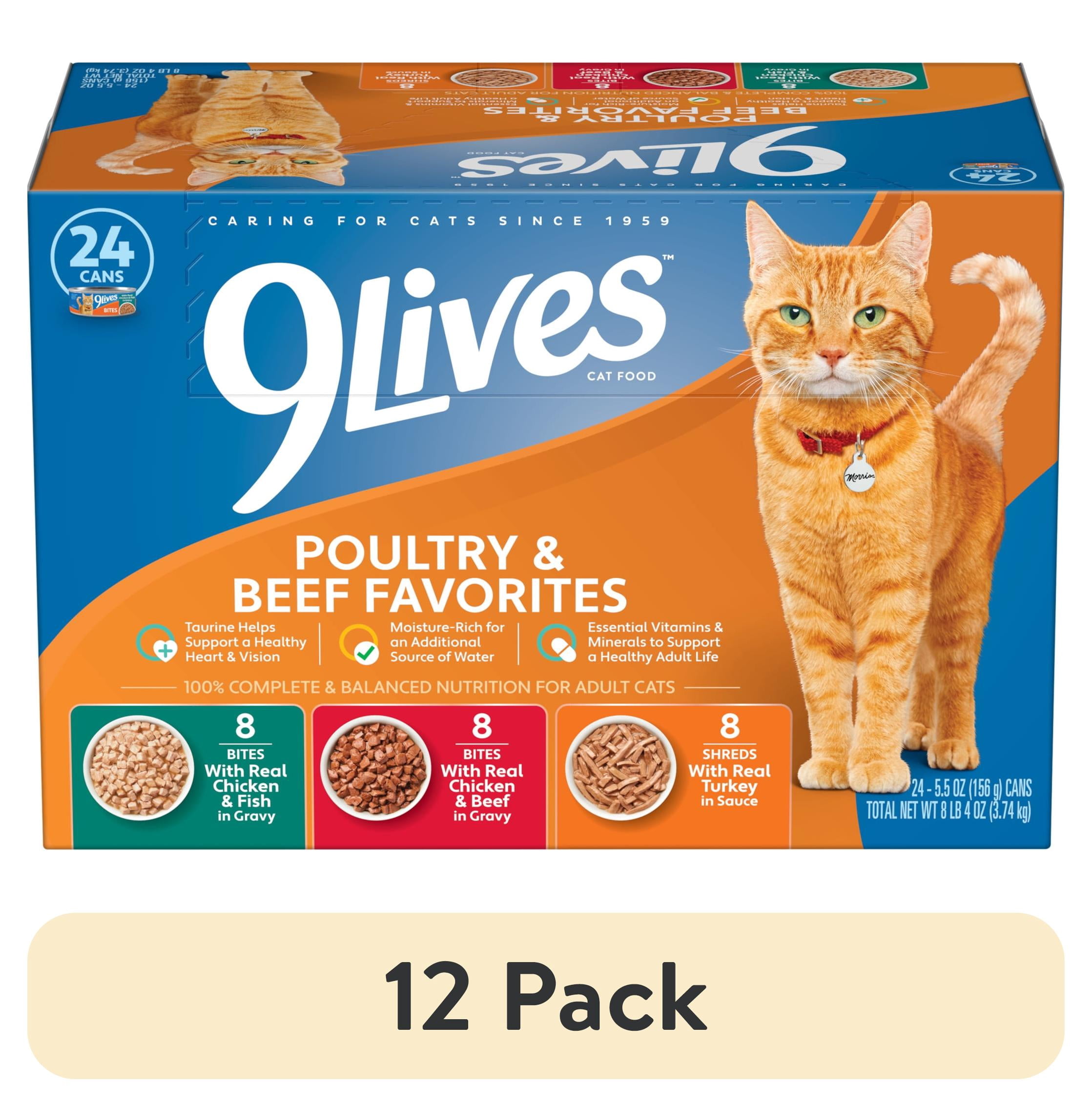 (12 pack) 9Lives Poultry & Beef Favorites Wet Cat Food Variety Pack, 5.5 oz. Cans (Pack of 24)