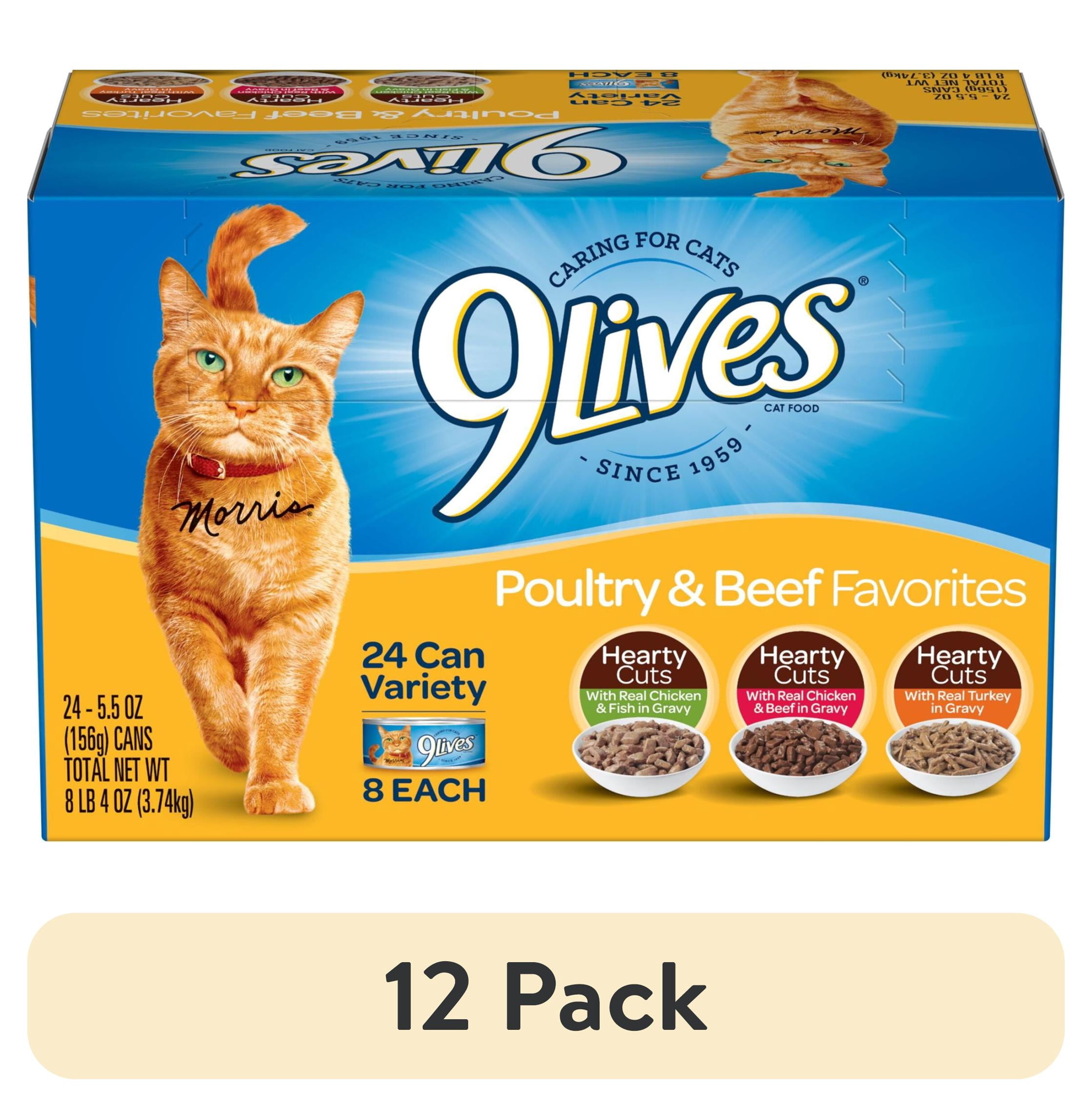 (12 pack) 9Lives Poultry and Beef Favorites Variety Pack Wet Cat Food, 5.5-Ounce Can, 24 Count
