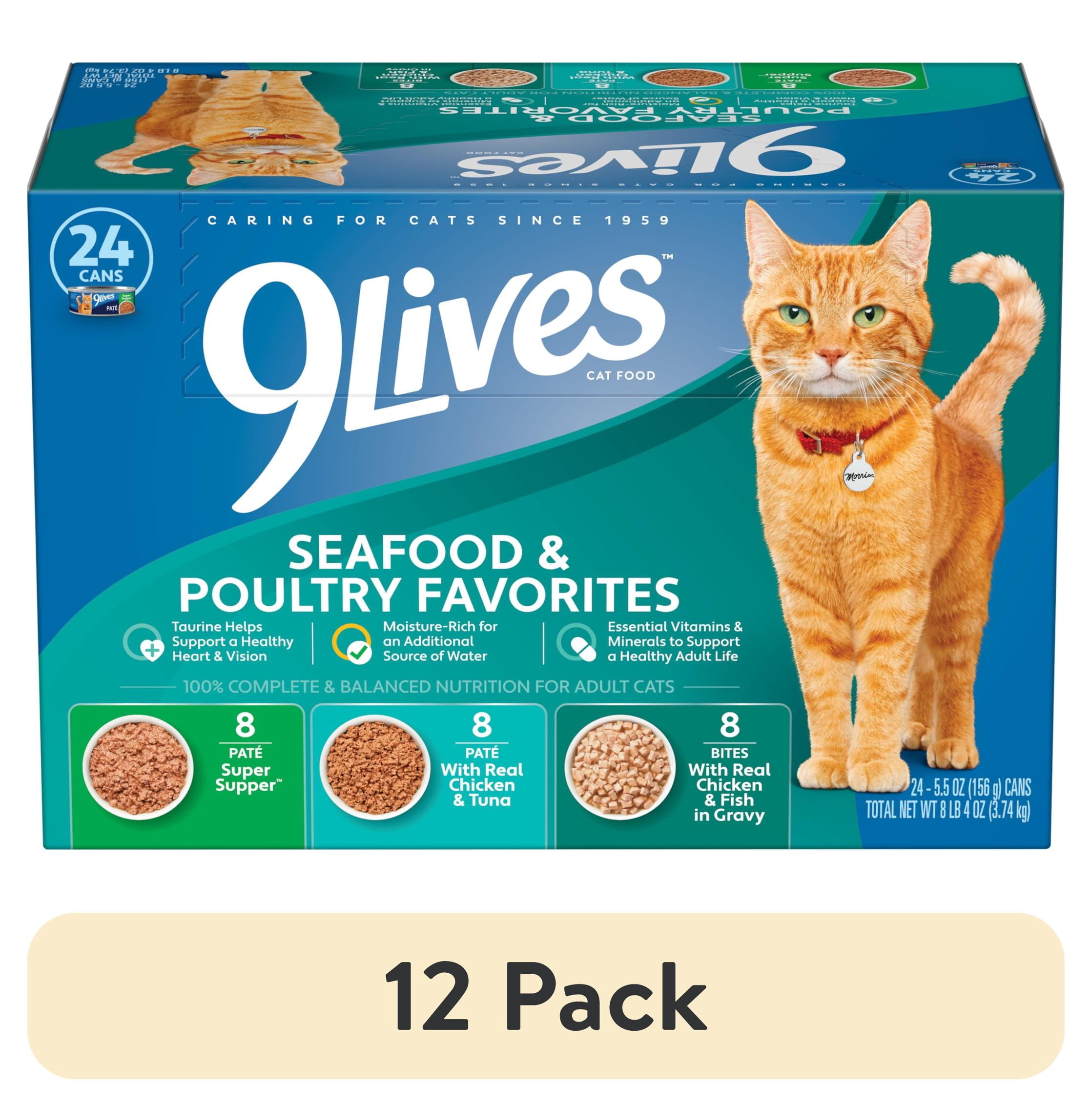 (12 pack) 9Lives Seafood & Poultry Favorites Wet Cat Food Variety Pack, 5.5 oz. Cans (Pack of 24)